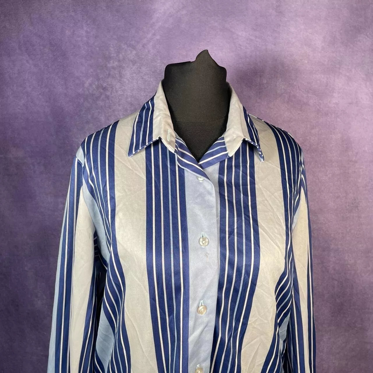 Vintage 1970s/80s Blue Stripe Shirt Ladies Size Large