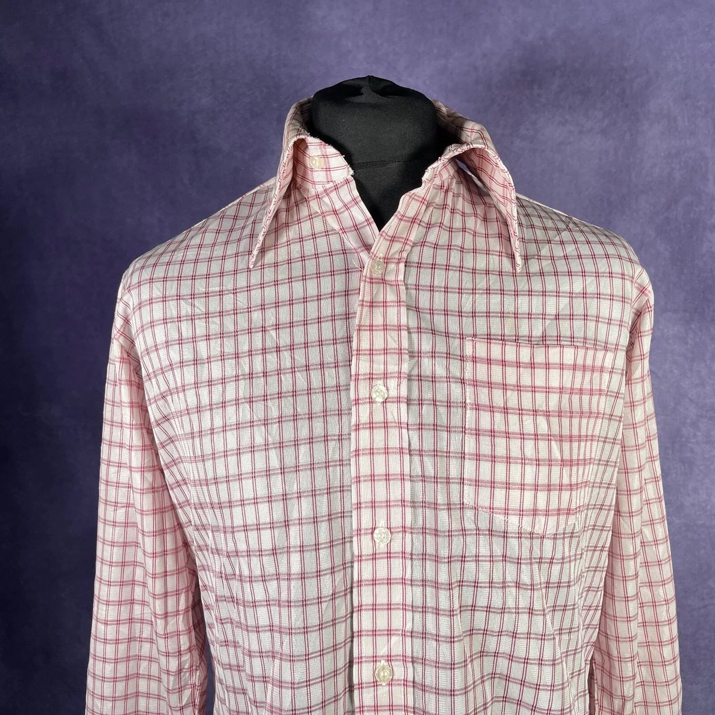 Vintage 1970s White Red Check Nobility Dagger Shirt Size XL