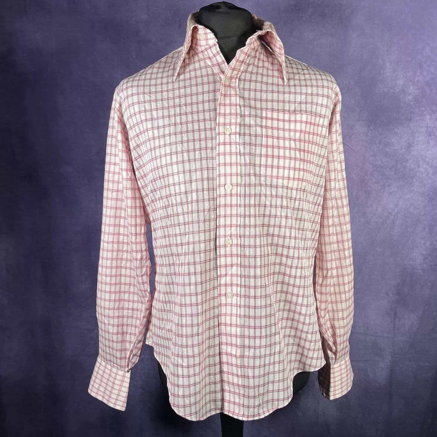 Vintage 1970s White Red Check Nobility Dagger Shirt Size XL