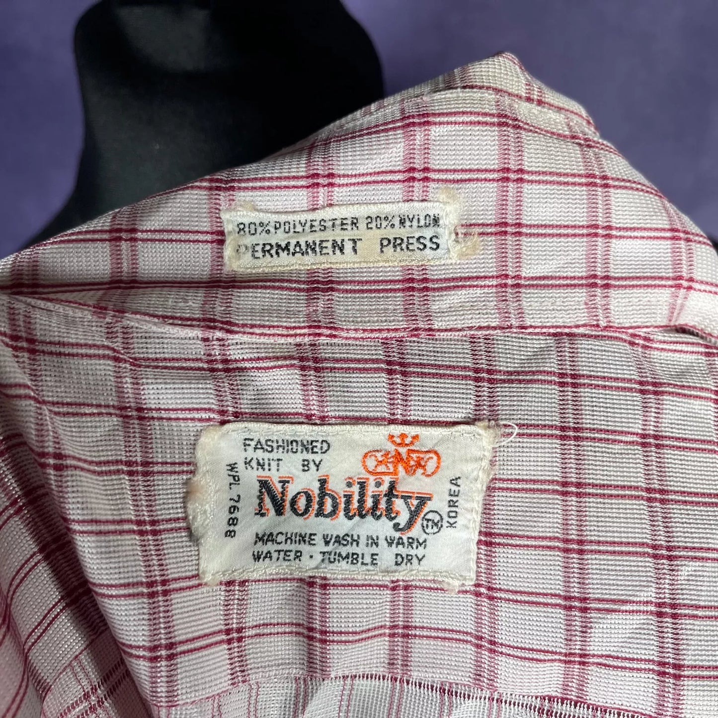 Vintage 1970s White Red Check Nobility Dagger Shirt Size XL