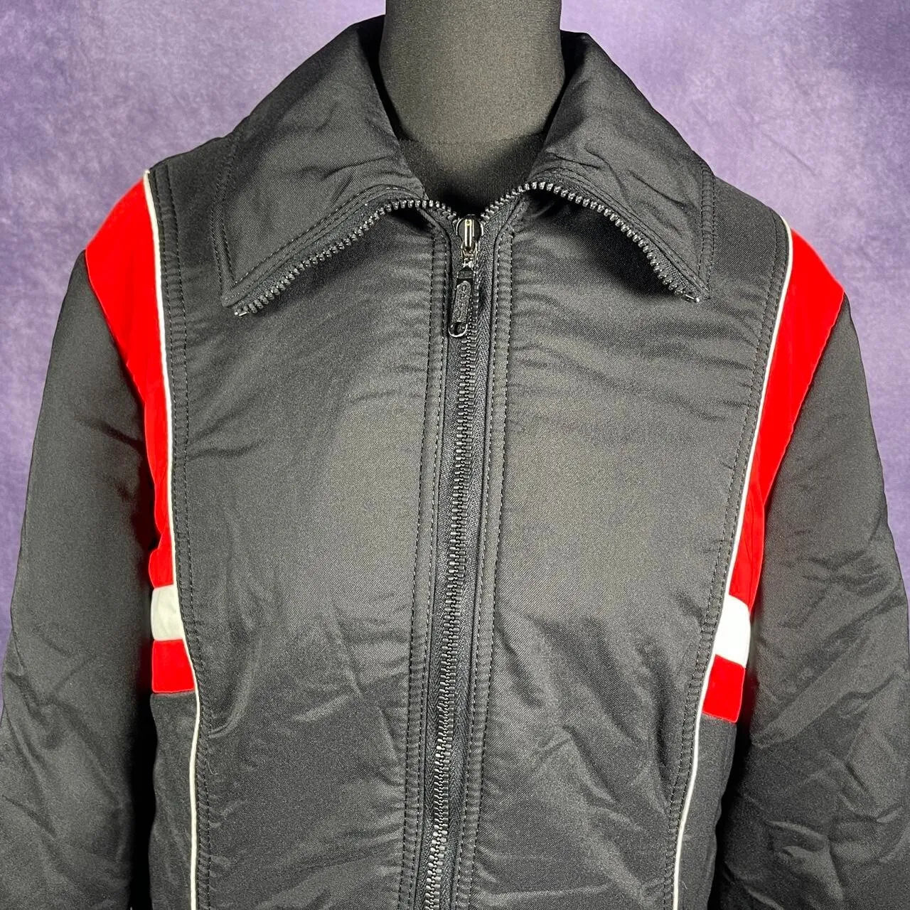 Vintage 1970s Ski Jacket Black Red White Small/XS