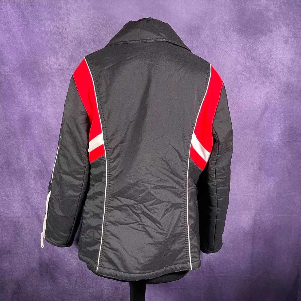 Vintage 1970s Ski Jacket Black Red White Small/XS