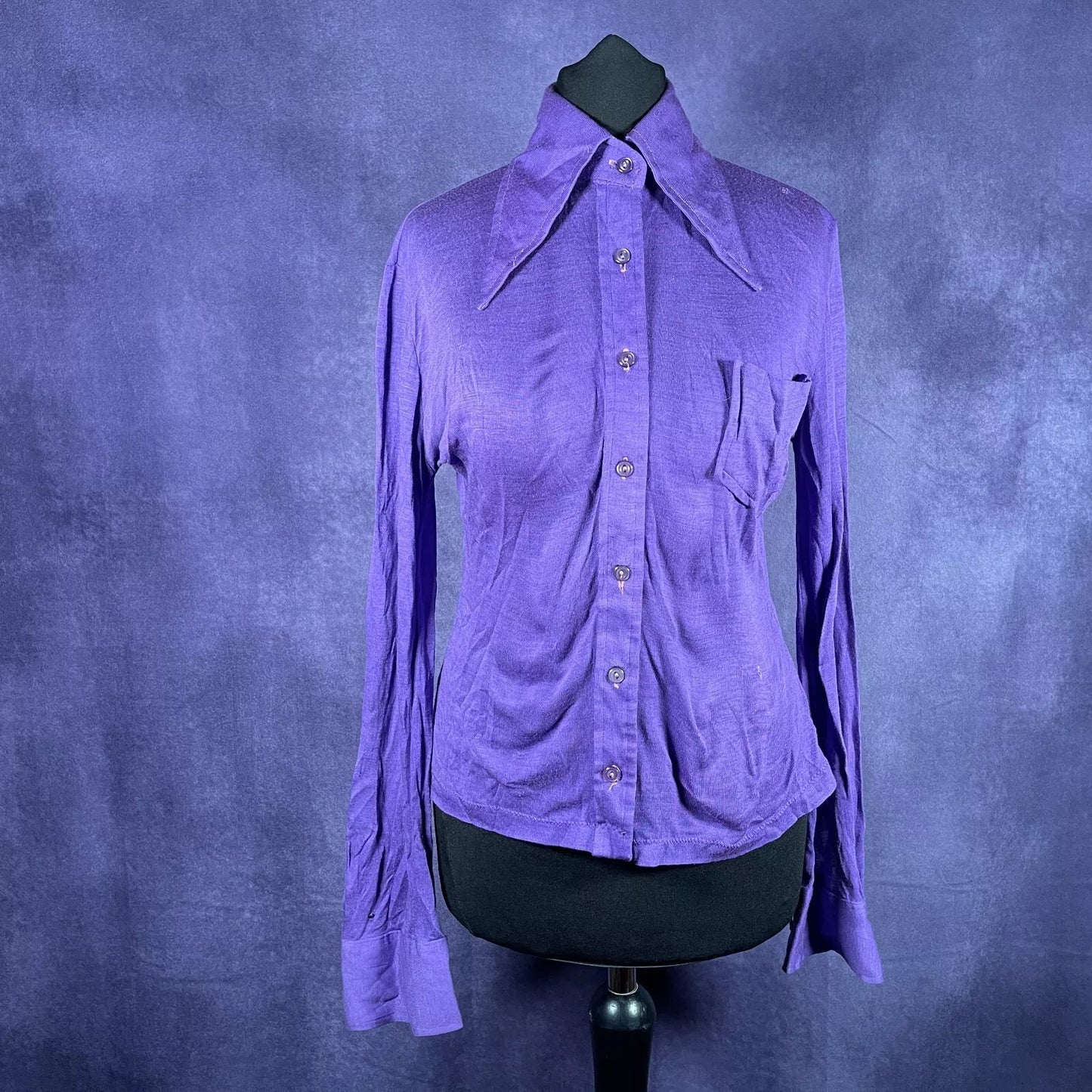Vintage 1970s Purple Dagger Collar Shirt
