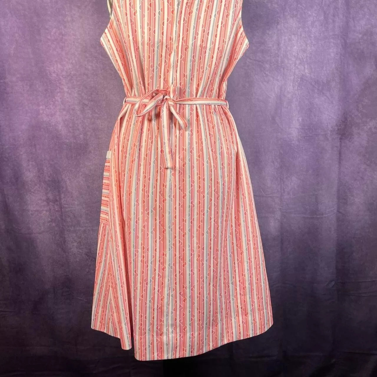 Vintage 1970s Peach Mod Semi-Circle Dress Square Neckline Size 14