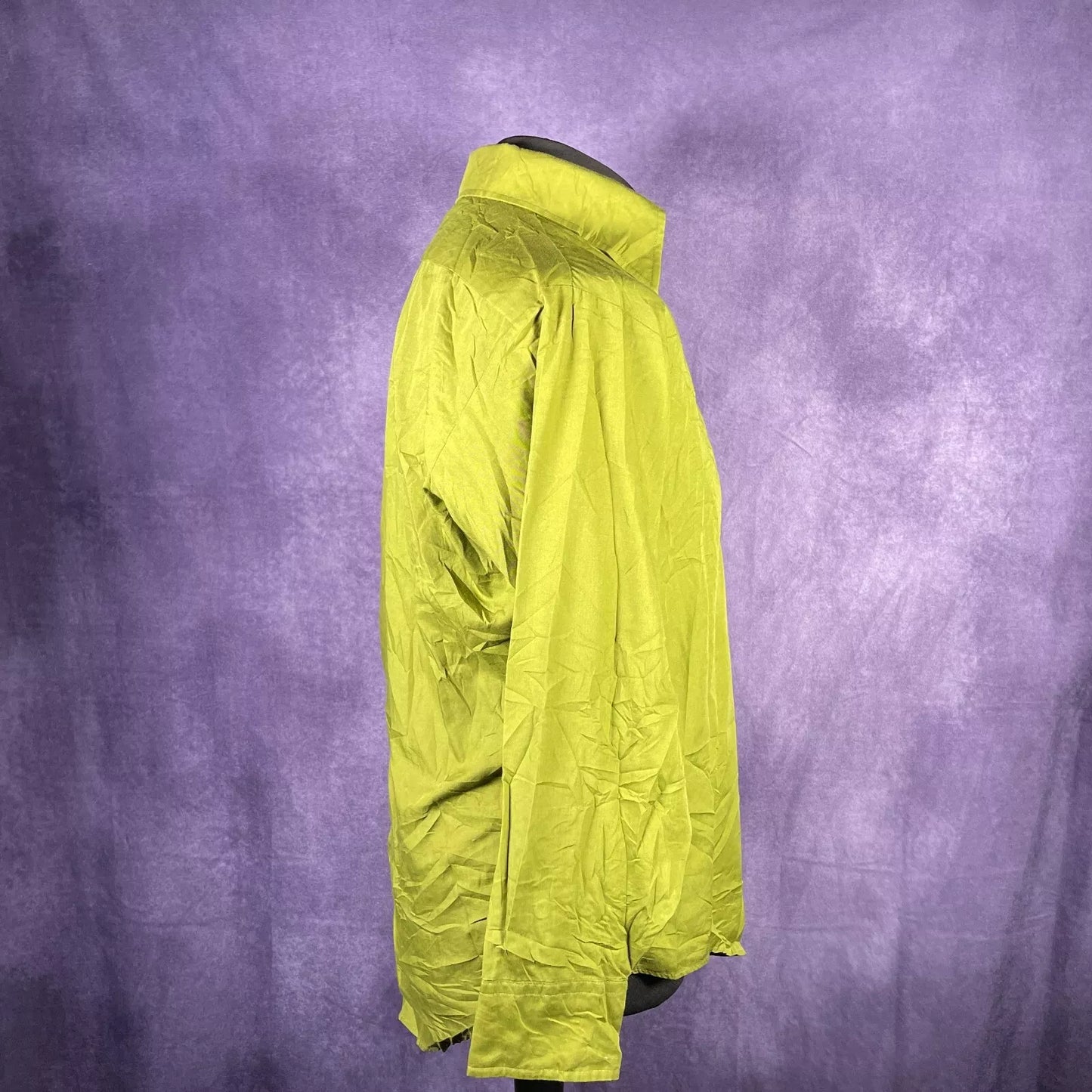 Vintage 1970s Manhattan M Shirt Olive Green Dagger Collar