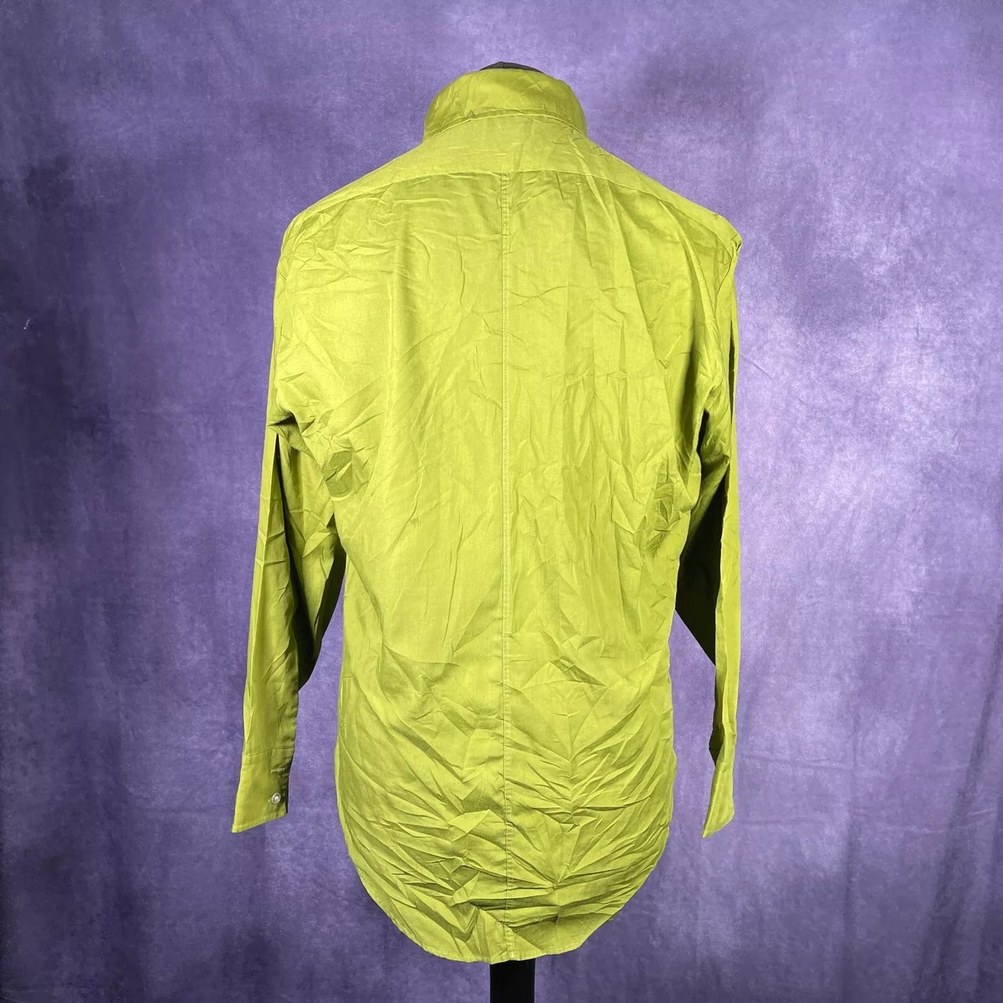 Vintage 1970s Manhattan M Shirt Olive Green Dagger Collar