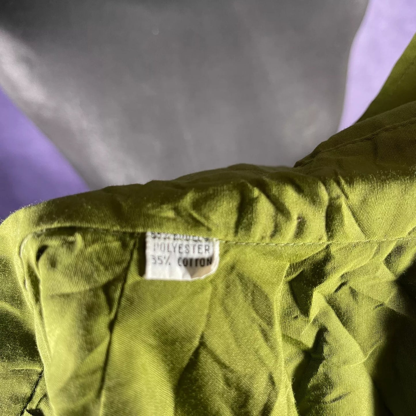 Vintage 1970s Manhattan M Shirt Olive Green Dagger Collar