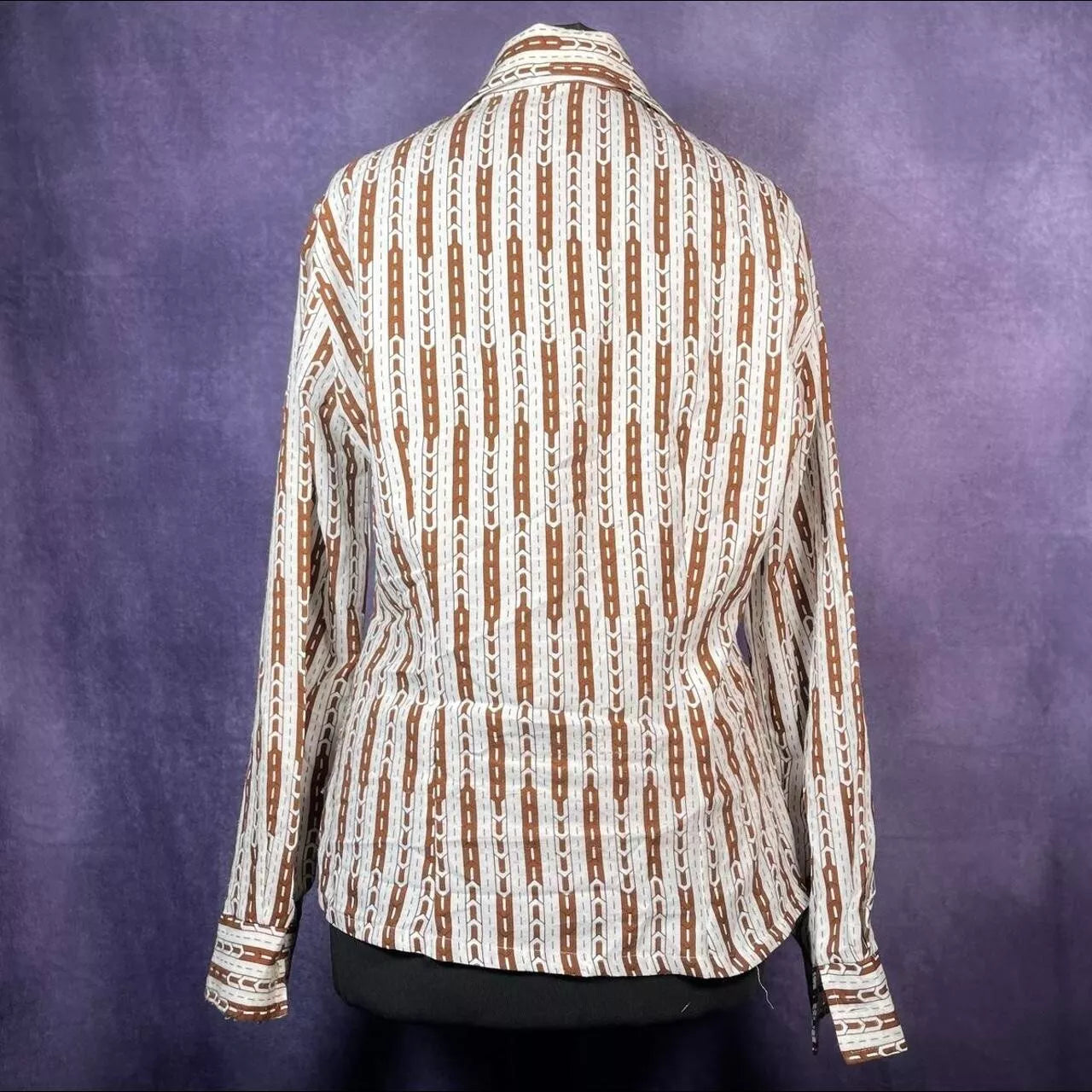 Vintage 1970s Dagger Collar Shirt Ladies White Brown Rope Size Large