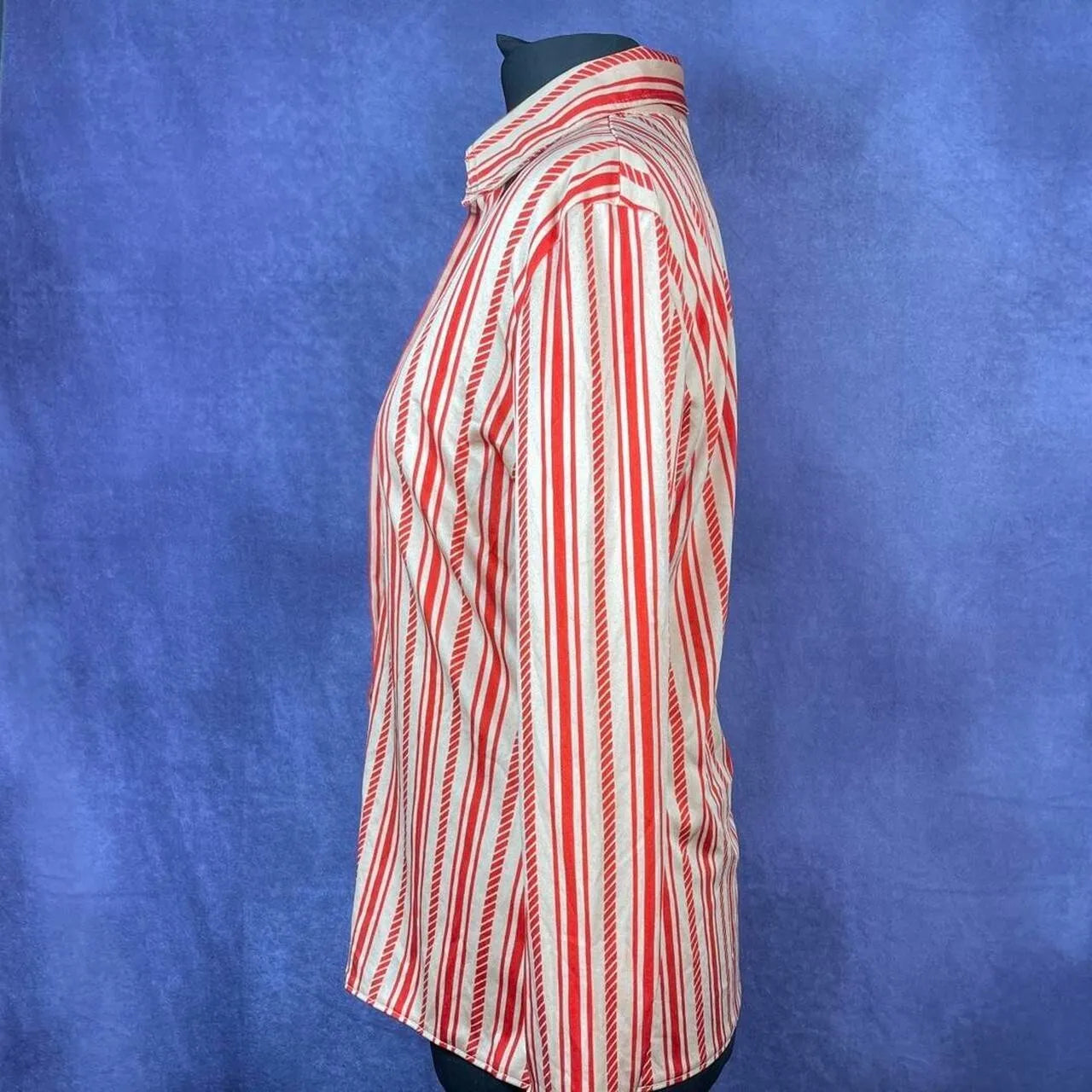 Vintage 1970s Dagger Collar Shirt Yellow Red Stripe Size 8