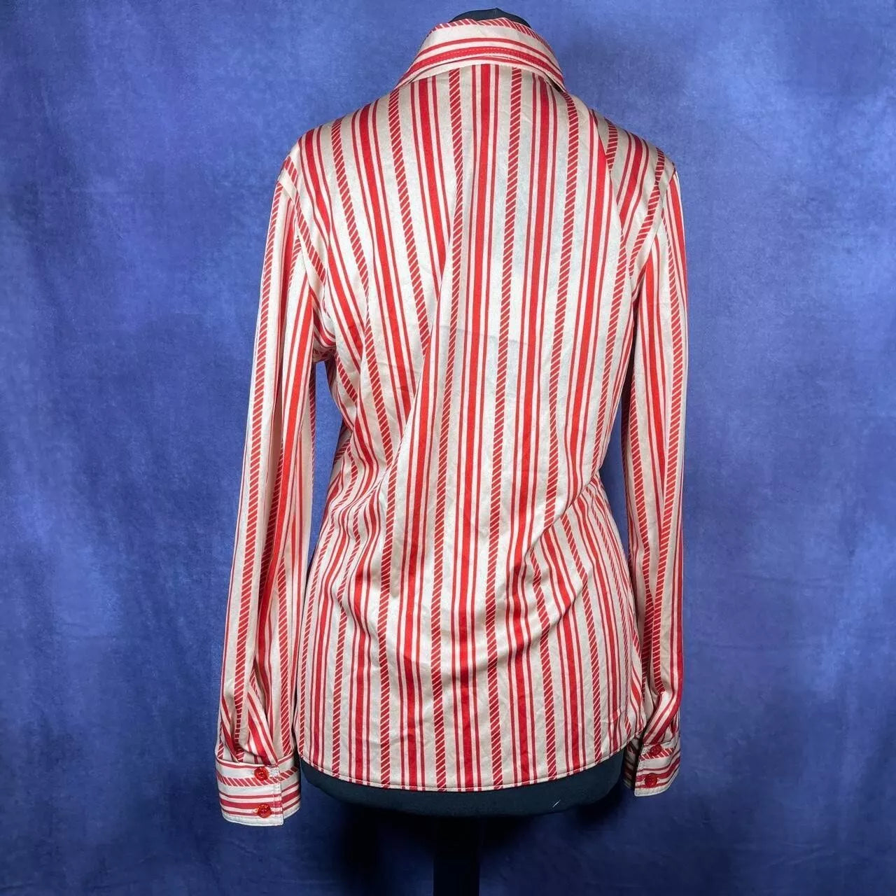 Vintage 1970s Dagger Collar Shirt Yellow Red Stripe Size 8
