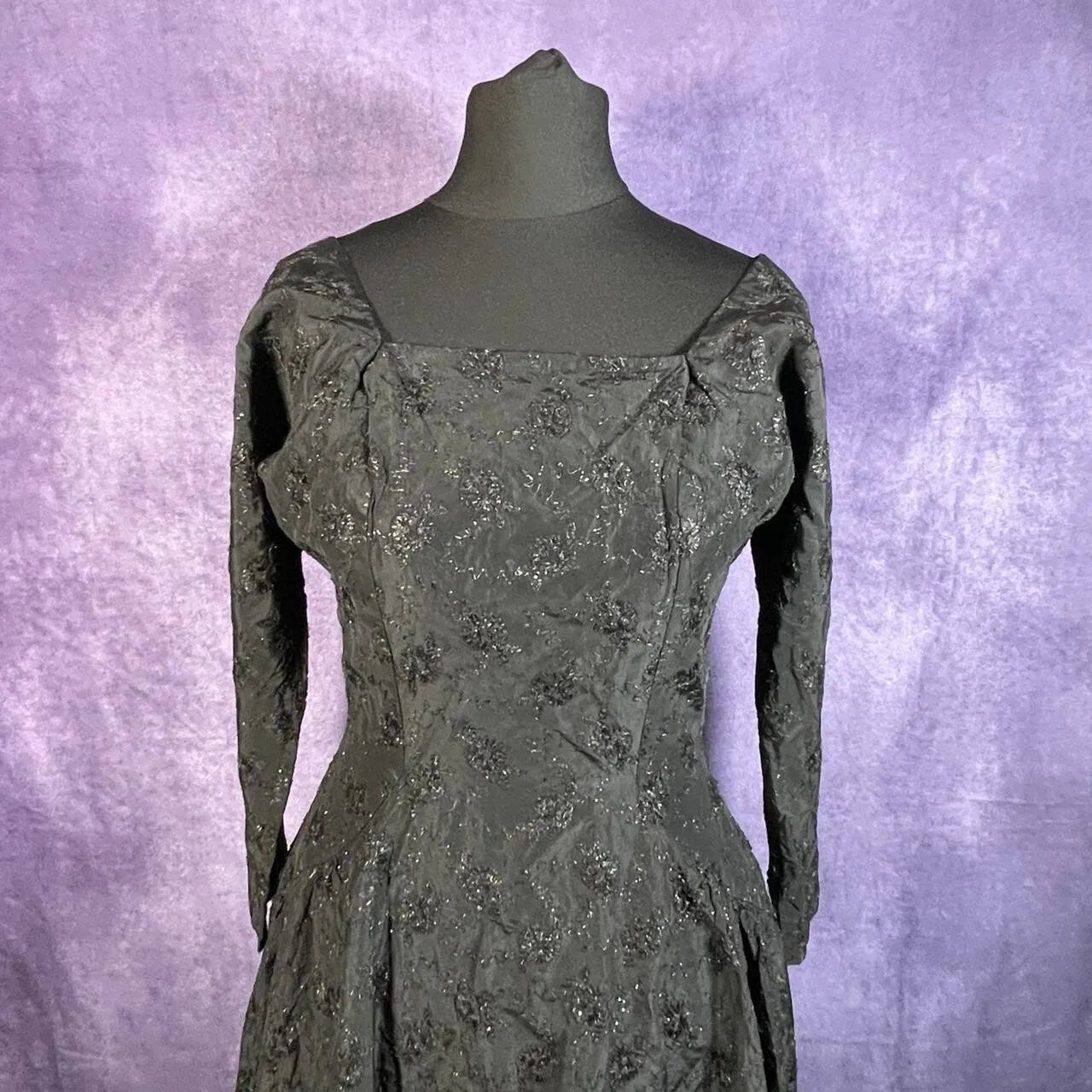 Vintage Black "Junior Vogue" Abstract Stitched Vintage 70's Dress Ladies