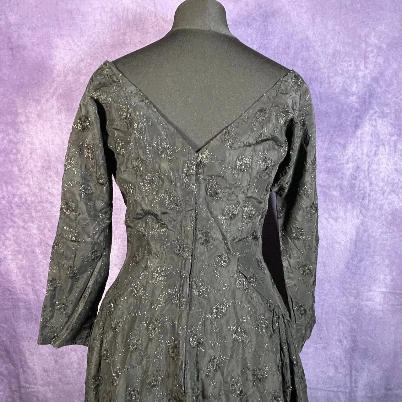 Vintage Black "Junior Vogue" Abstract Stitched Vintage 70's Dress Ladies