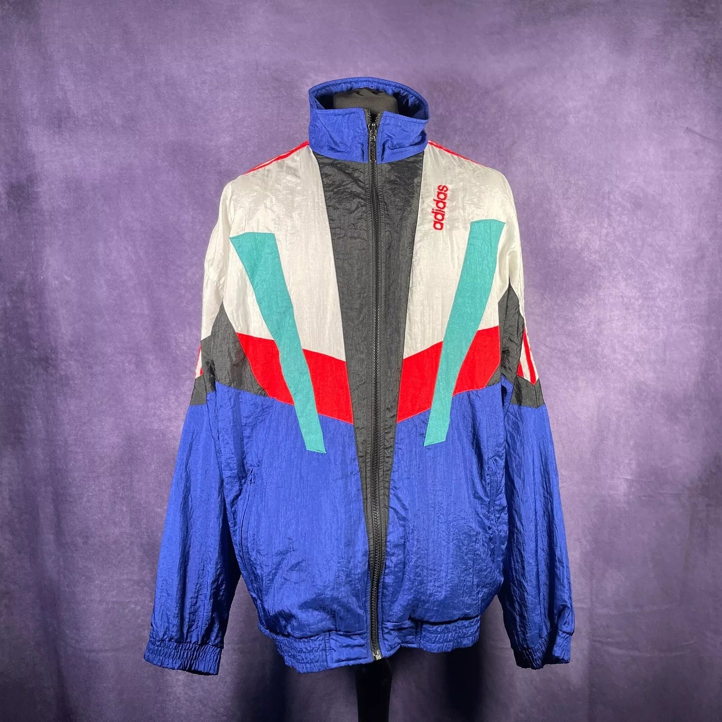 Vintage Adidas Shellsuit Tracksuit Jacket 1990s Top Blue White Red