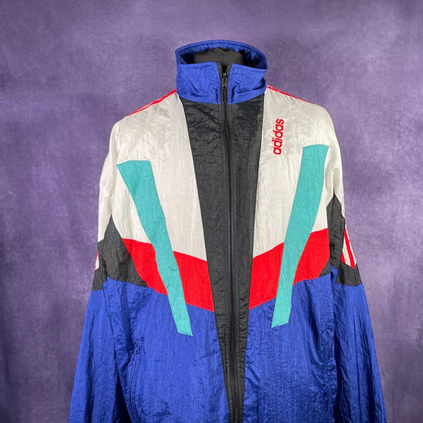 Vintage Adidas Shellsuit Tracksuit Jacket 1990s Top Blue White Red