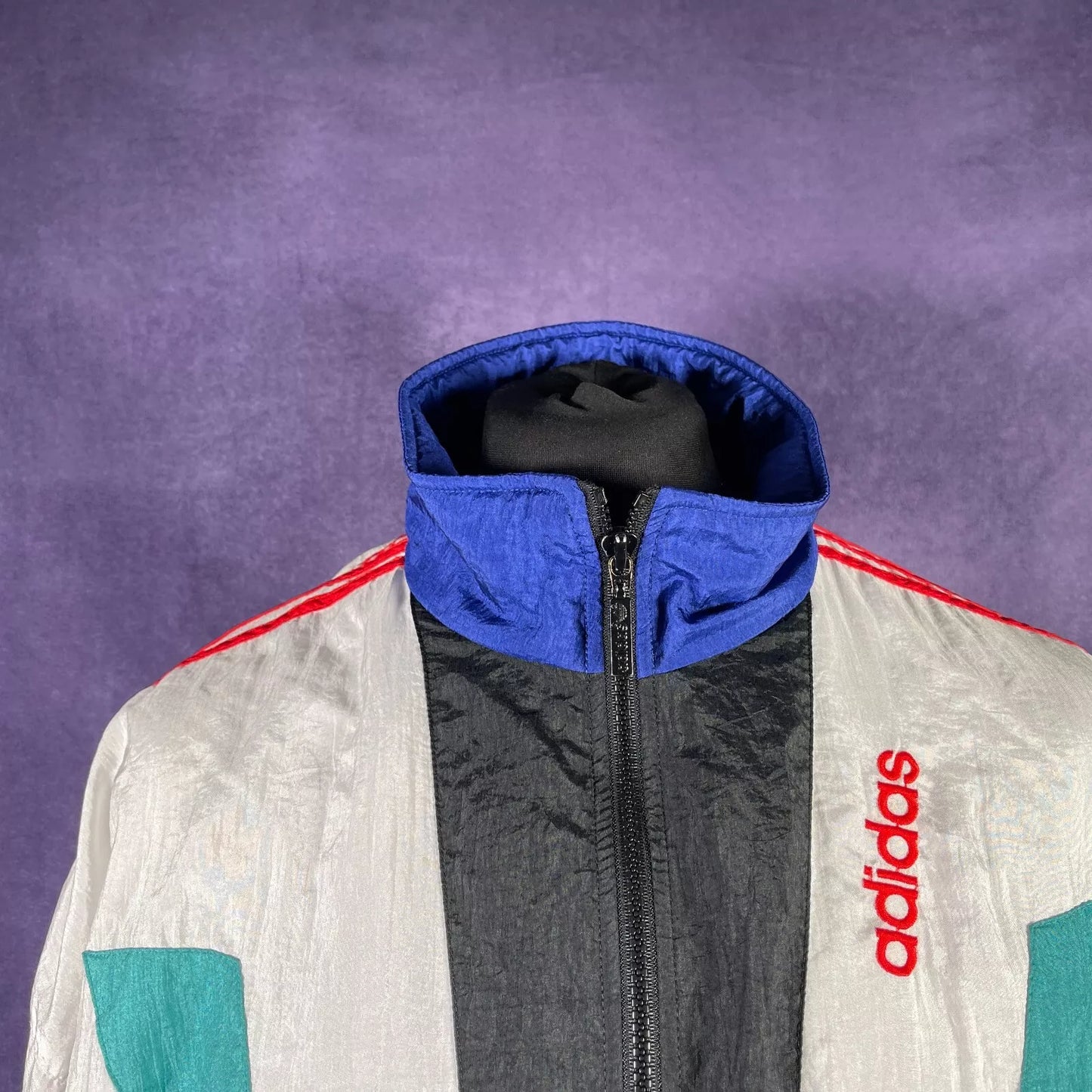 Vintage Adidas Shellsuit Tracksuit Jacket 1990s Top Blue White Red