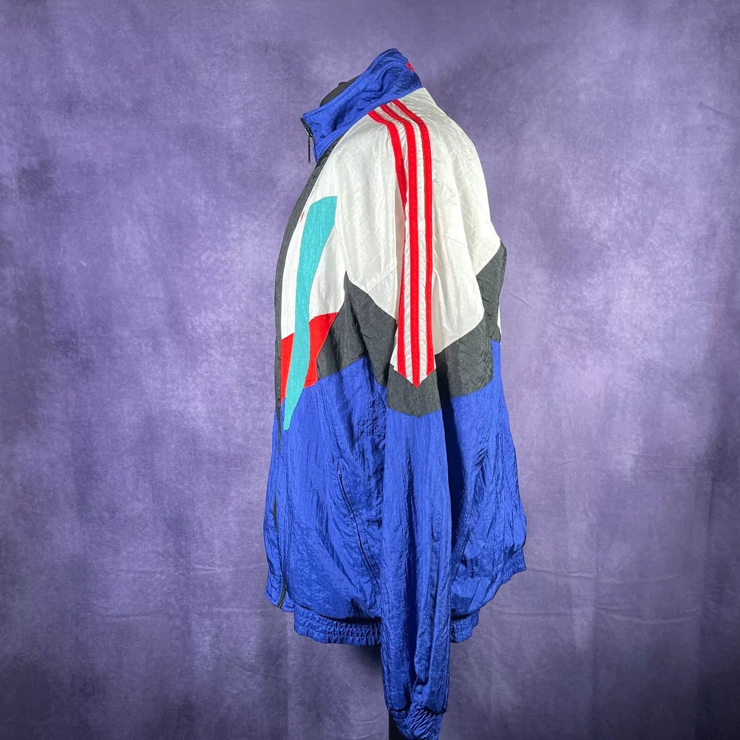 Vintage Adidas Shellsuit Tracksuit Jacket 1990s Top Blue White Red