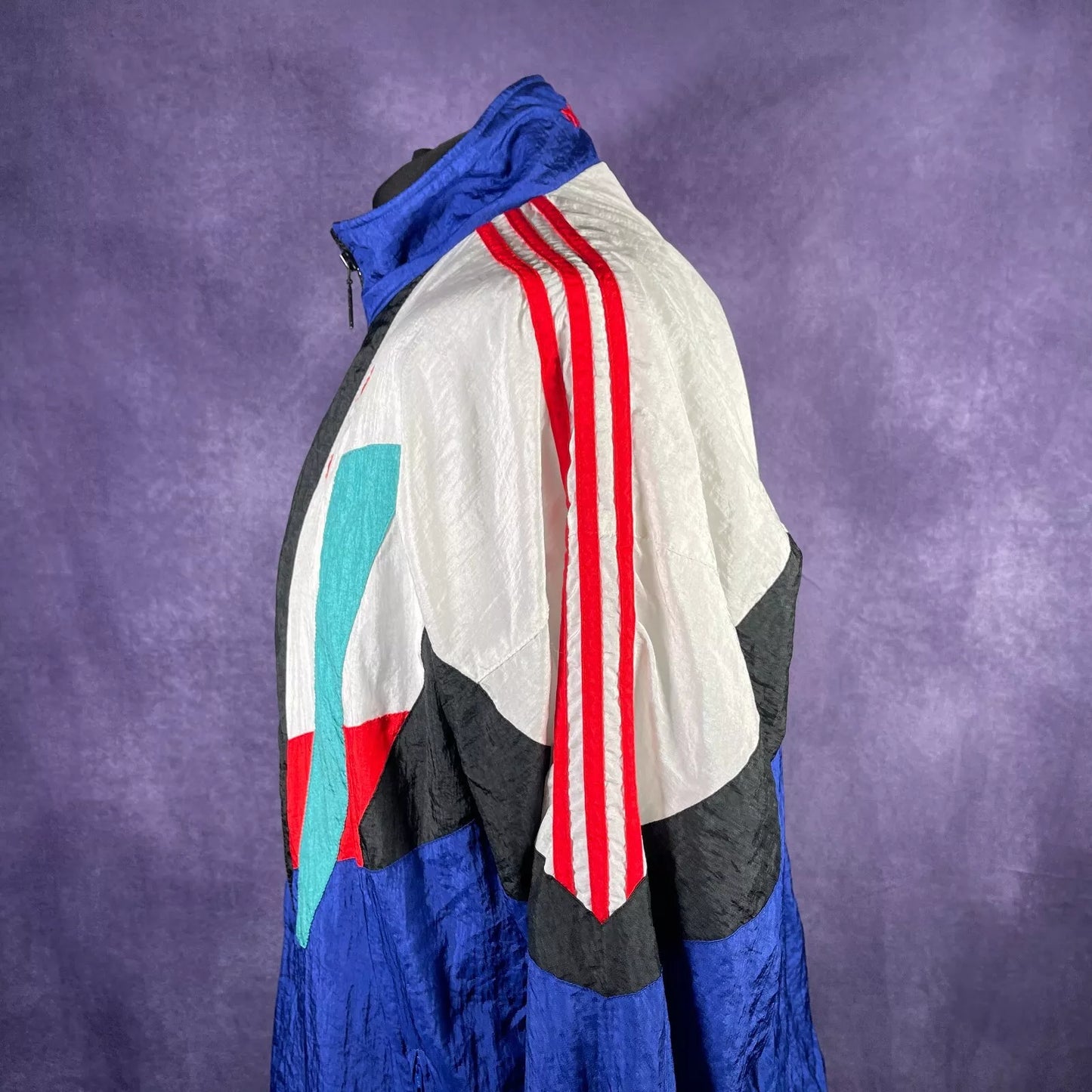 Vintage Adidas Shellsuit Tracksuit Jacket 1990s Top Blue White Red