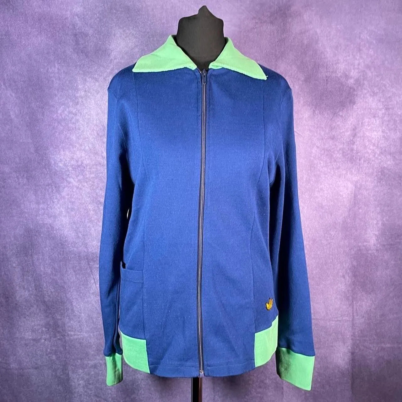 Vintage Adidas 60s/70s Tracksuit Top Jacket Blue Green RARE!