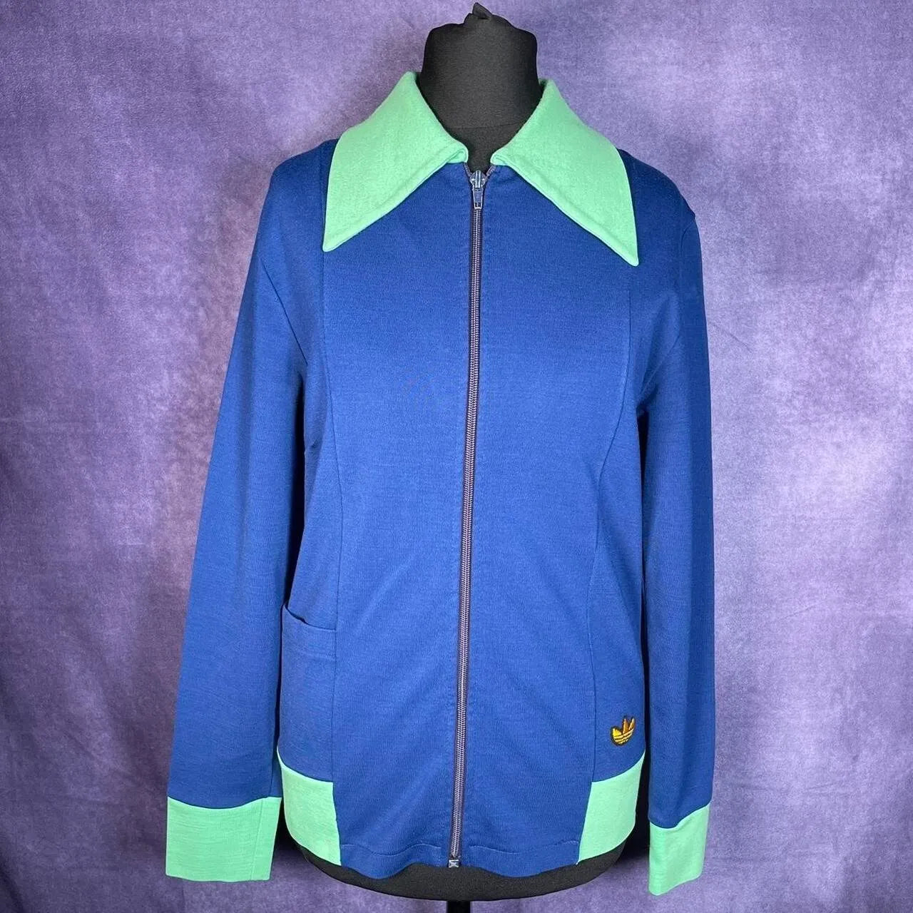 Vintage Adidas 60/70s Blue Green Dagger Collar Tracksuit Mens XS