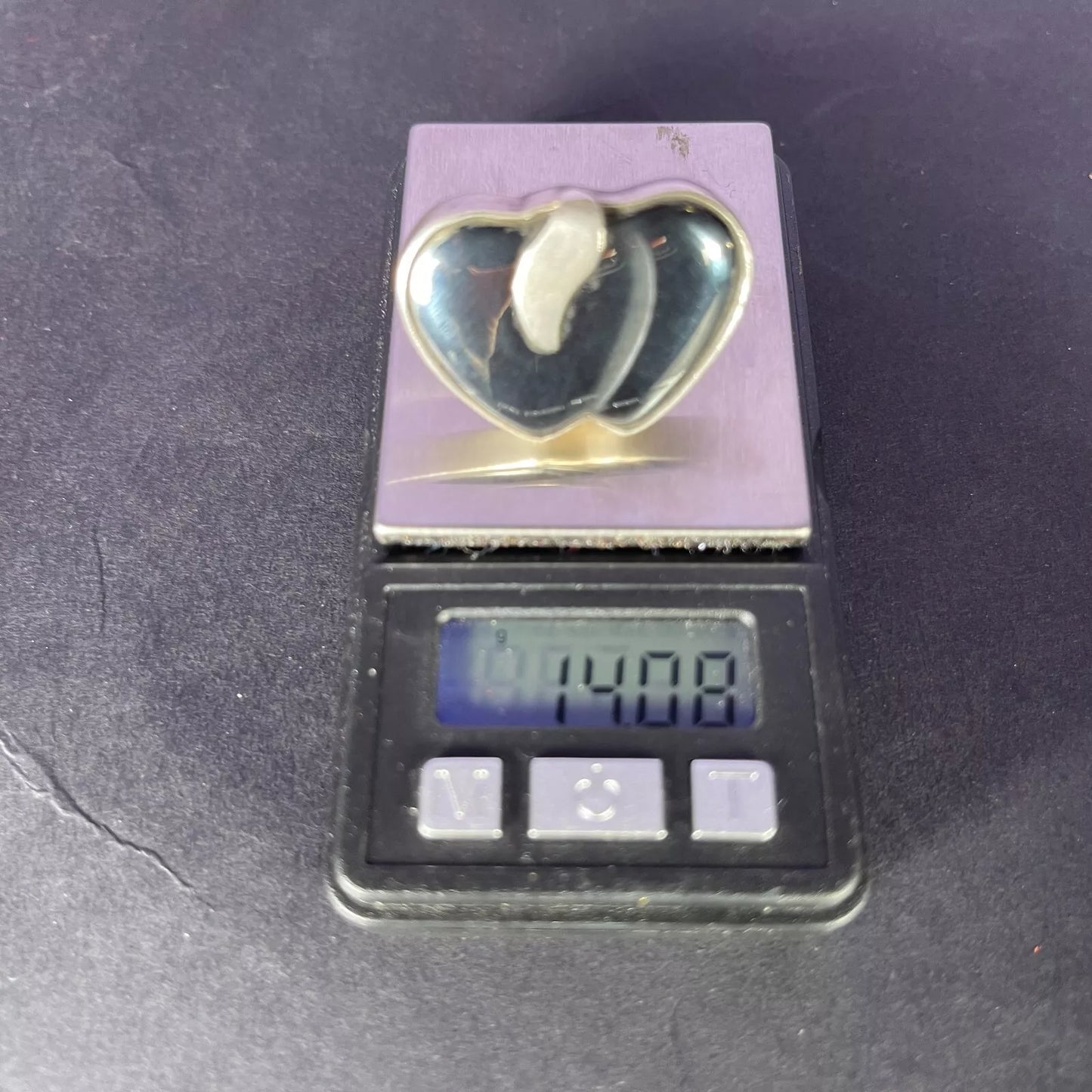 Vintage 1990s Onyx Double Heart SIlver Ring Size Q.5 / 8.25