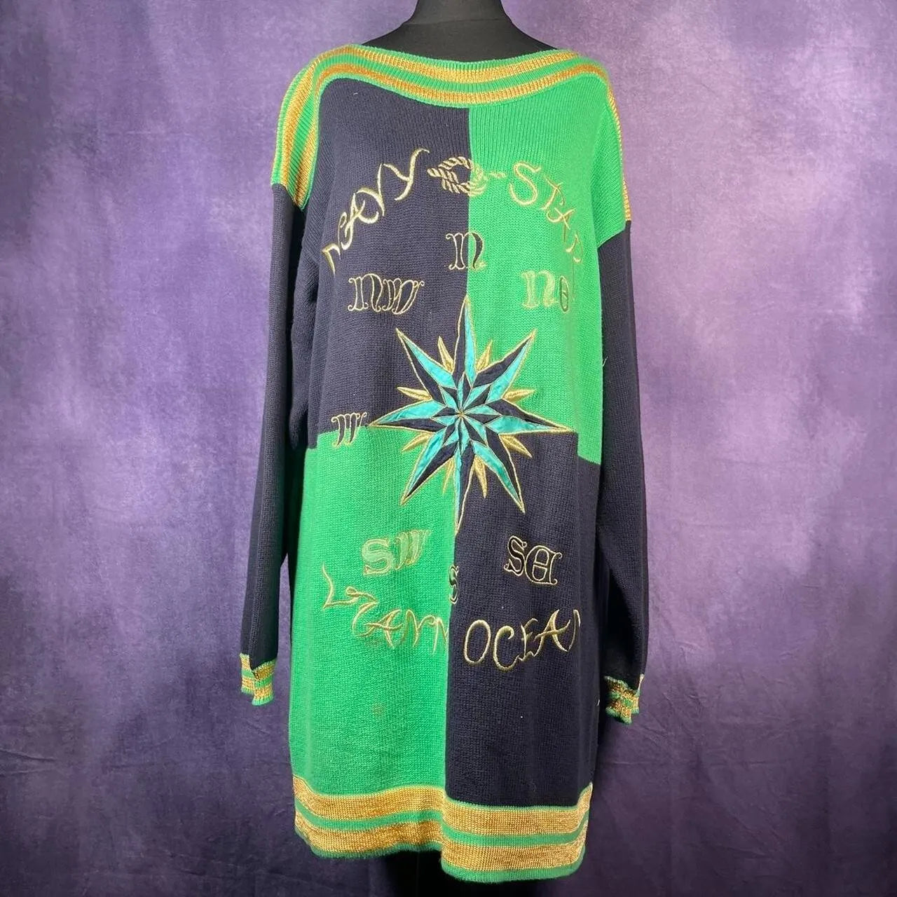 Vintage 1980s Vianni Designer Green Black Gold Navy Star Size 16