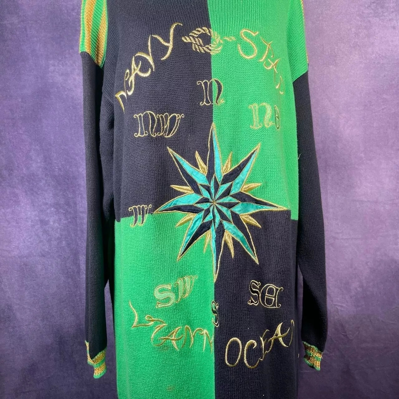 Vintage 1980s Vianni Designer Green Black Gold Navy Star Size 16