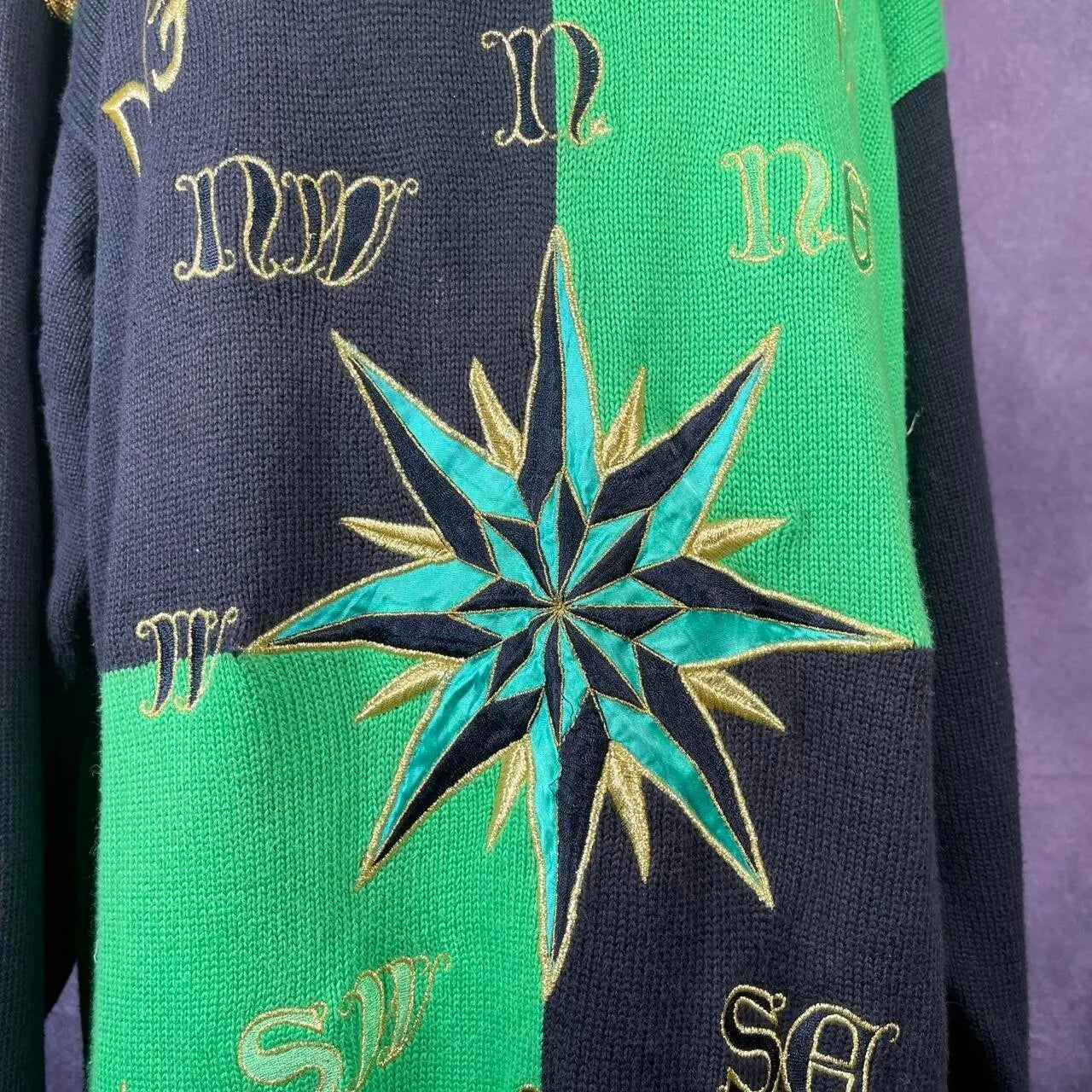 Vintage 1980s Vianni Designer Green Black Gold Navy Star Size 16