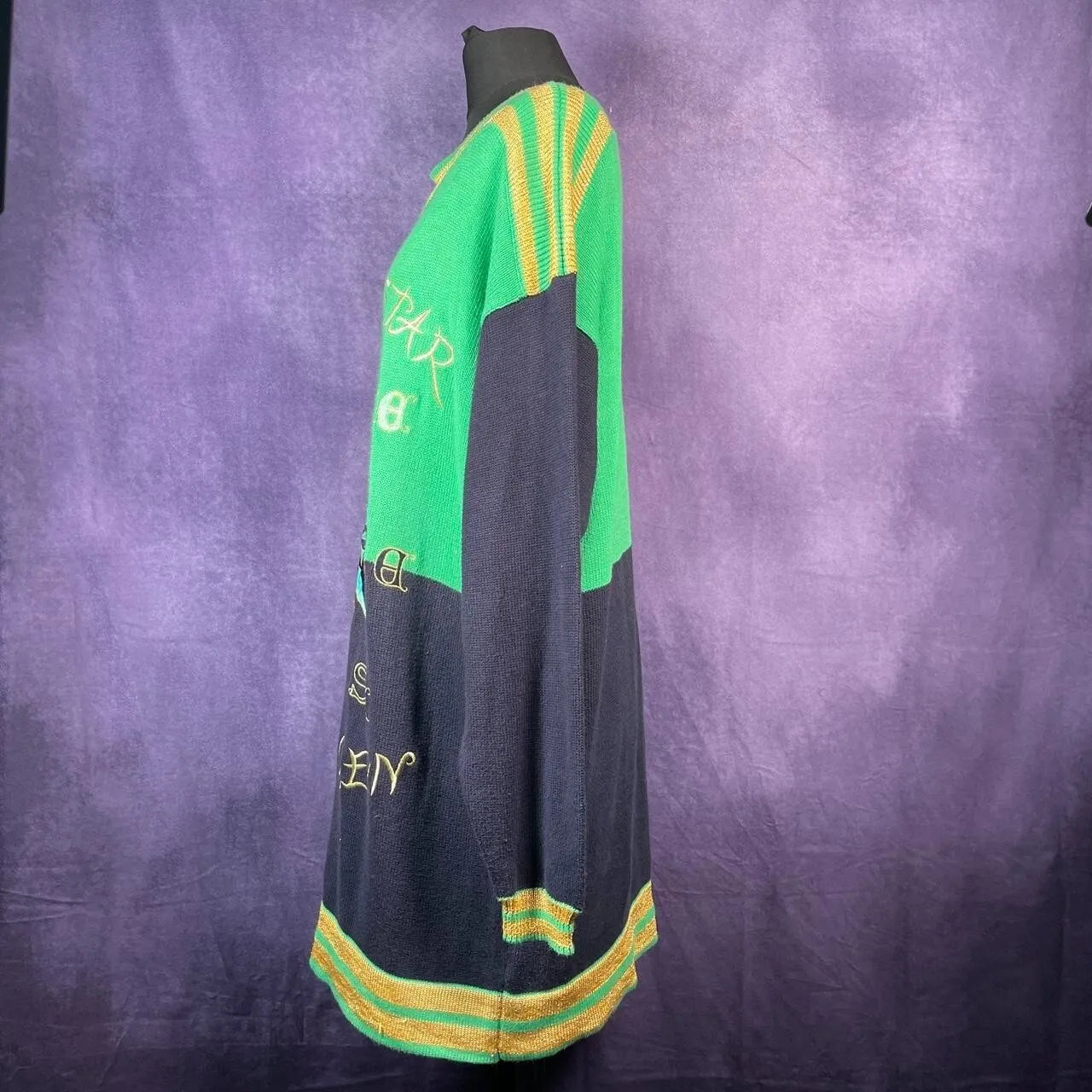 Vintage 1980s Vianni Designer Green Black Gold Navy Star Size 16