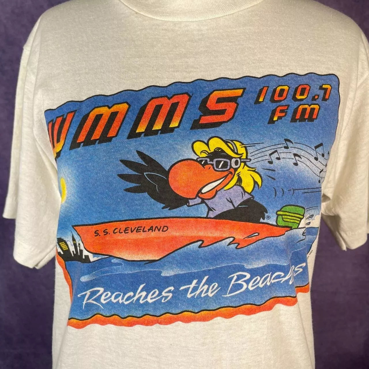 Vintage 1986 WMMS SS Cleveland David Helton Single Stitch White Ladies T-Shirt S