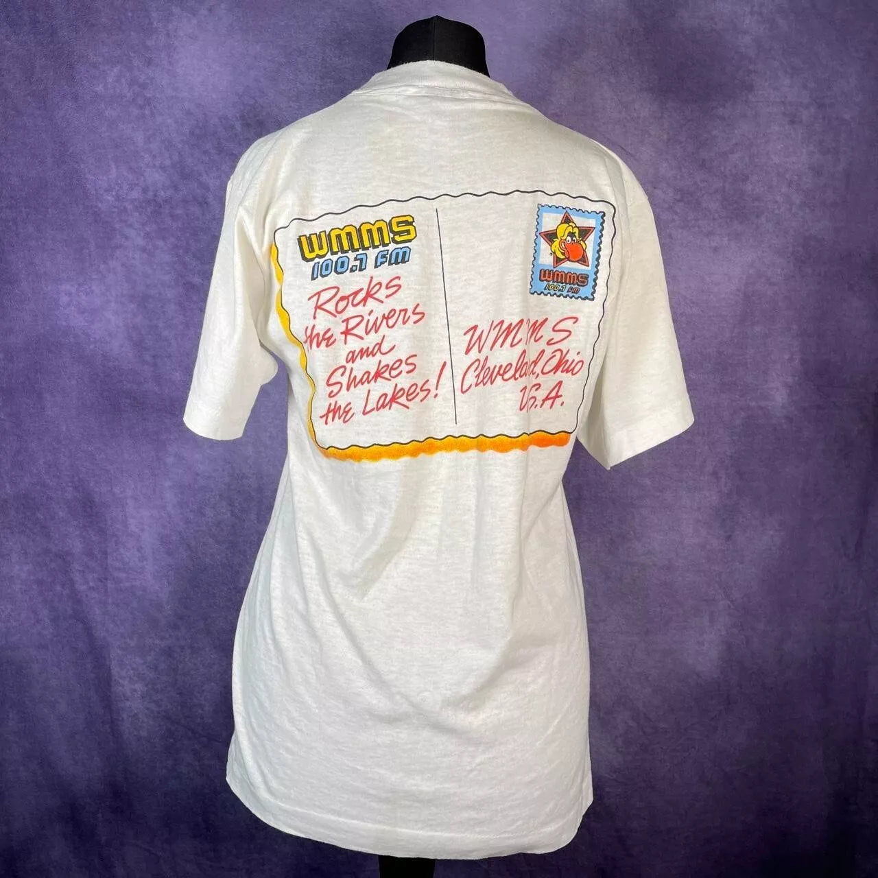 Vintage 1986 WMMS SS Cleveland David Helton Single Stitch White Ladies T-Shirt S