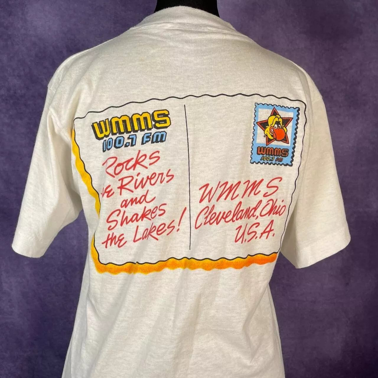 Vintage 1986 WMMS SS Cleveland David Helton Single Stitch White Ladies T-Shirt S