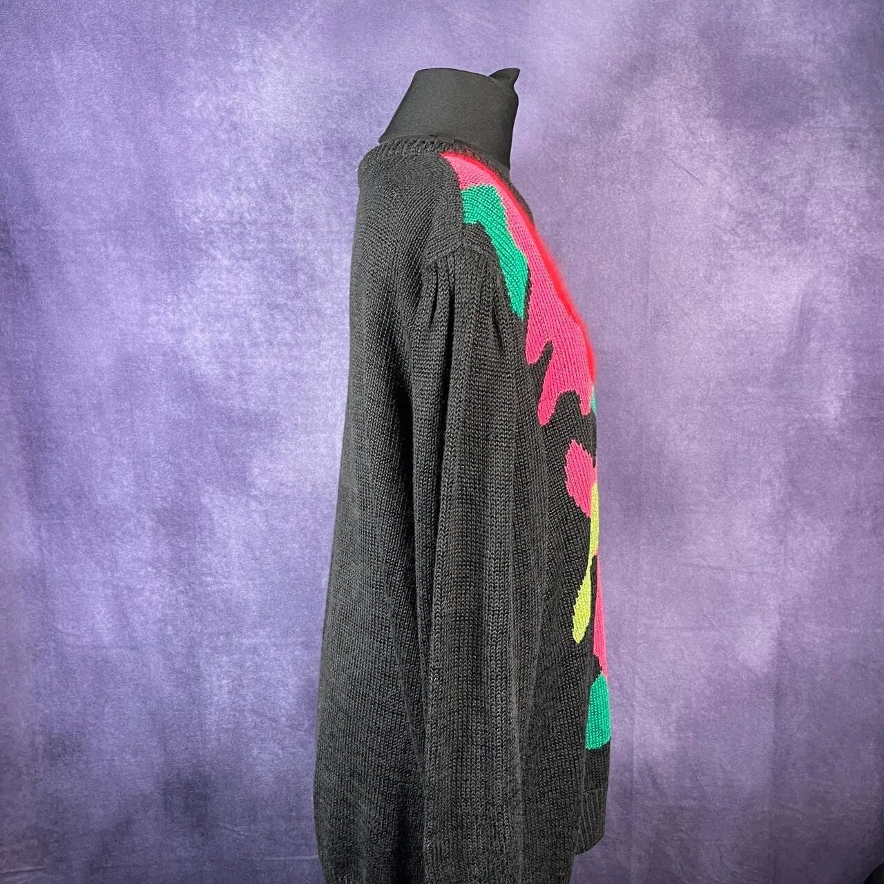 Vintage 1980s Marco Pecci Sweater Pullover Black Pink Red Green Size XXL