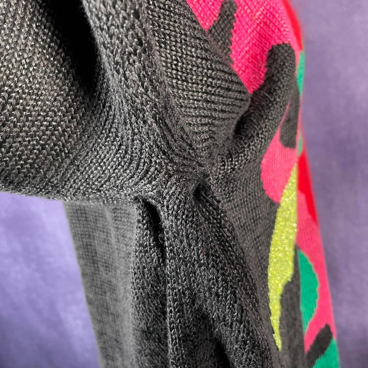 Vintage 1980s Marco Pecci Sweater Pullover Black Pink Red Green Size XXL