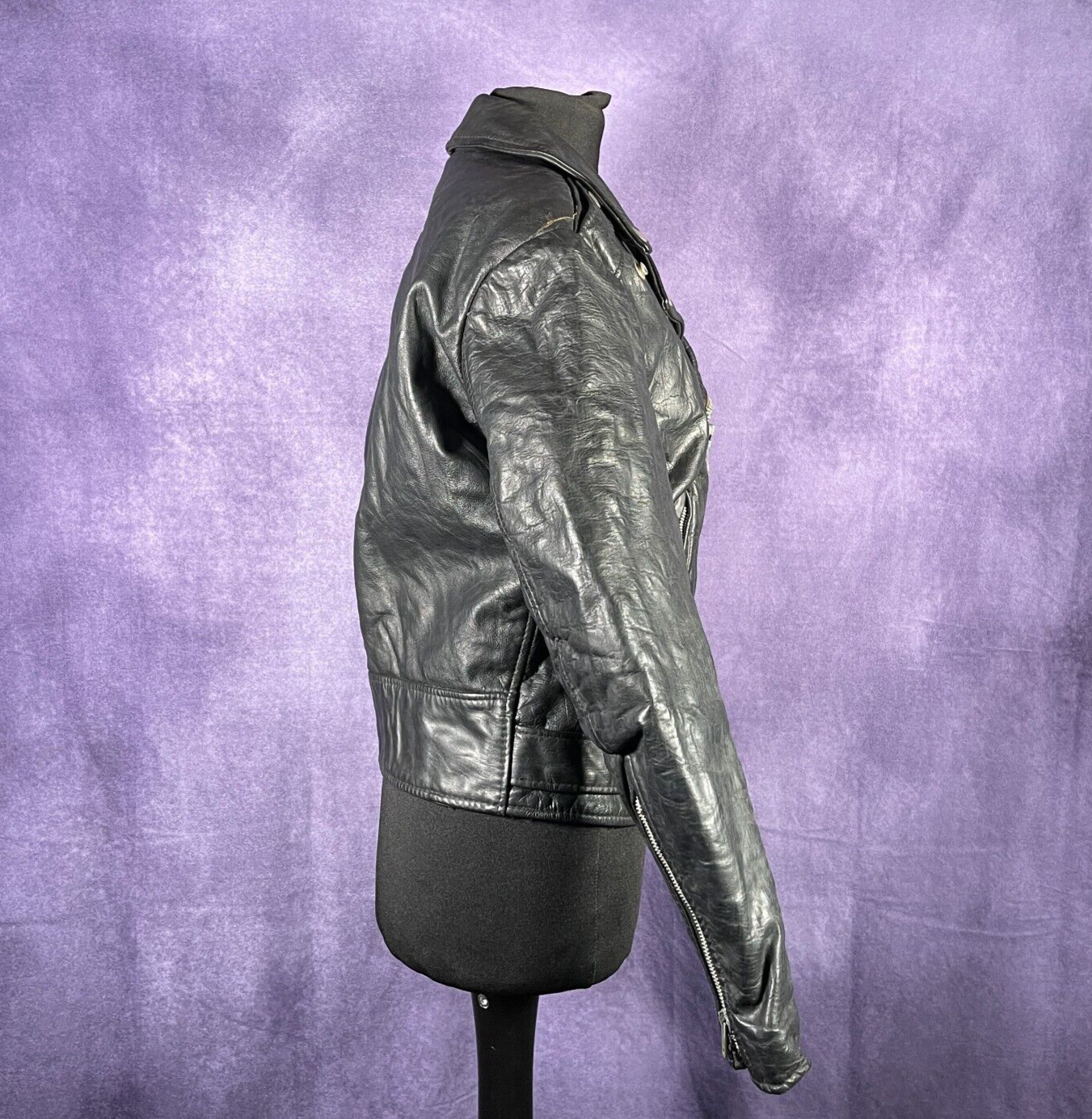 Vintage 1970s Excelled Mens Leather Biker Jacket Black XS