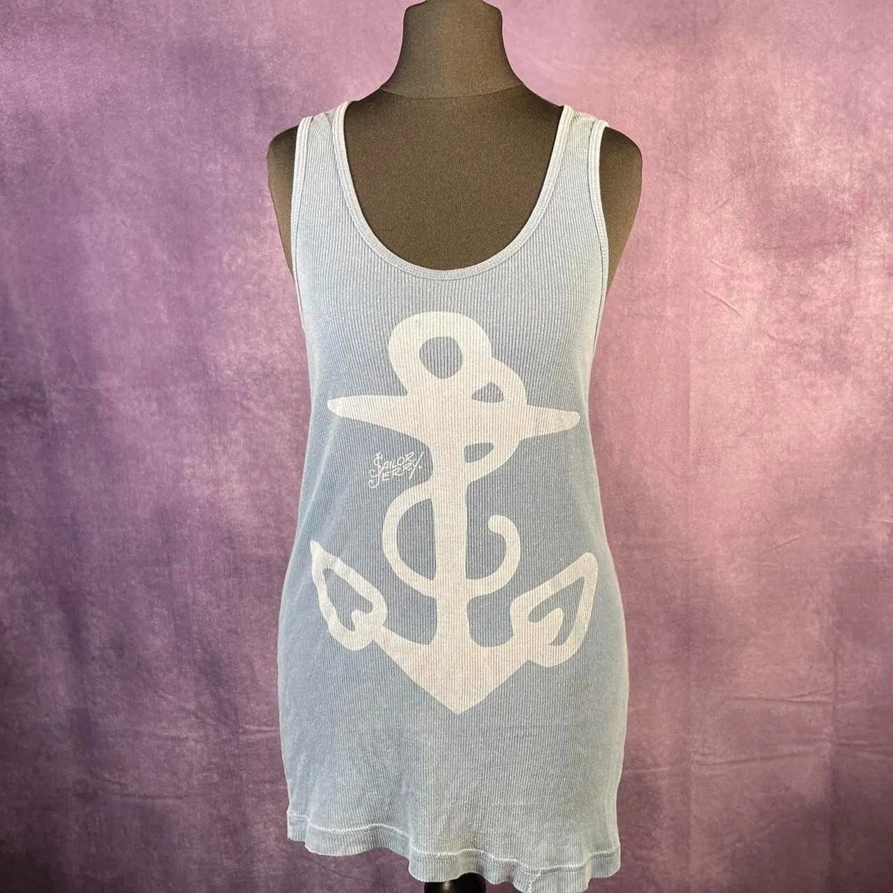 Vintage 80s Sailor Jerry Blue Vest Anchor Tattoo