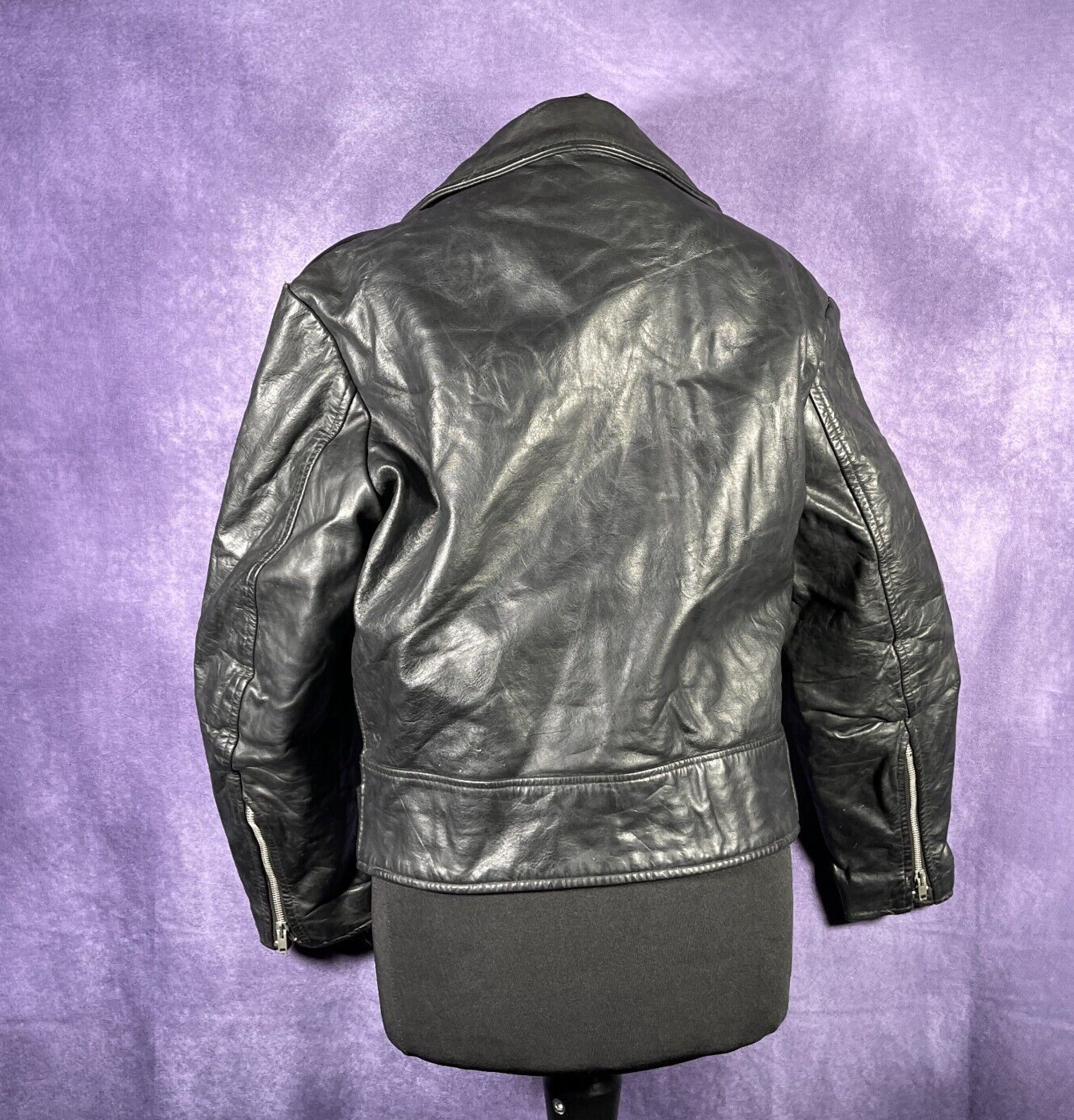 Vintage 1970s Excelled Mens Leather Biker Jacket Black XS