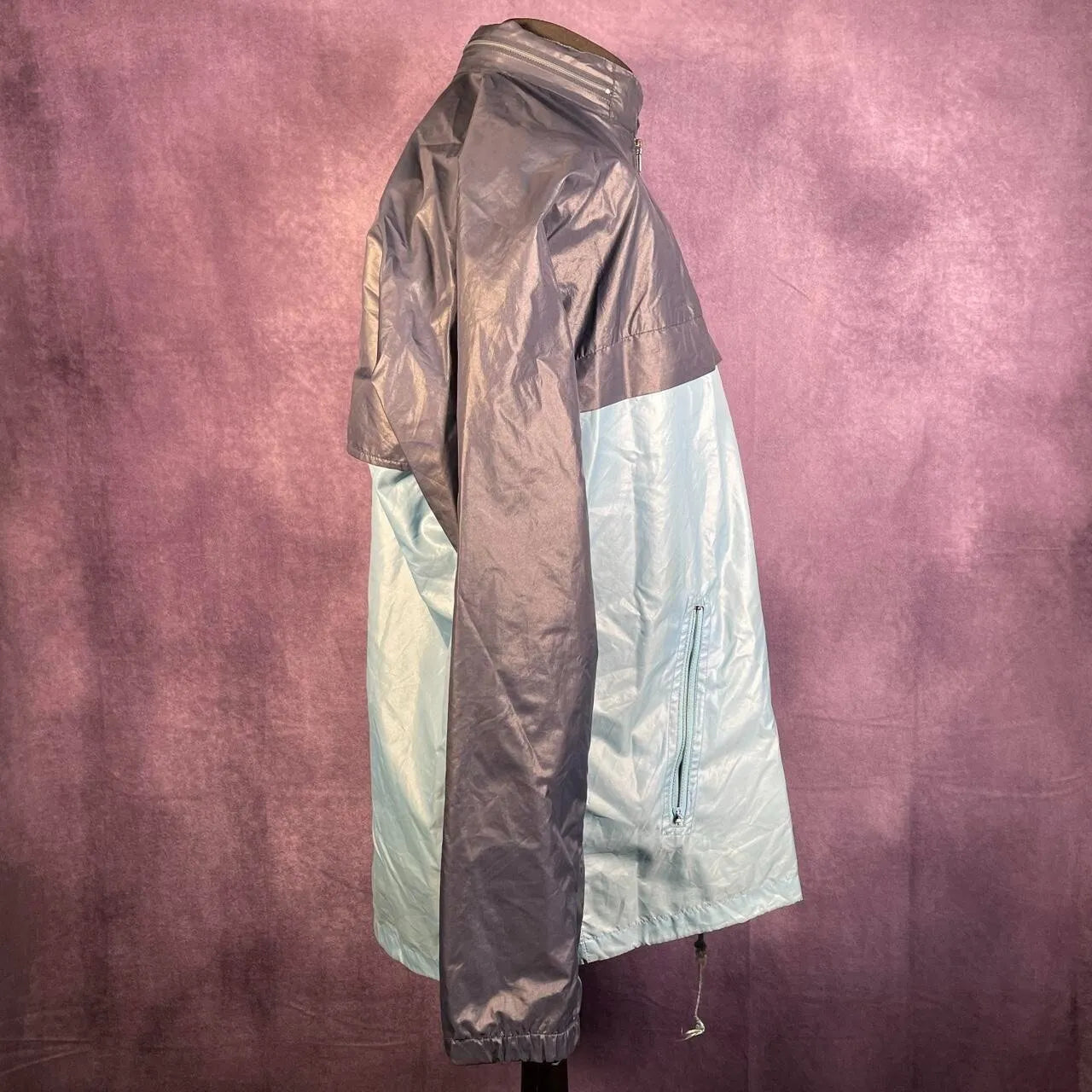 Vintage Blue & Navy Adidas 80's Packable Zip Hooded Windbreaker Size XL