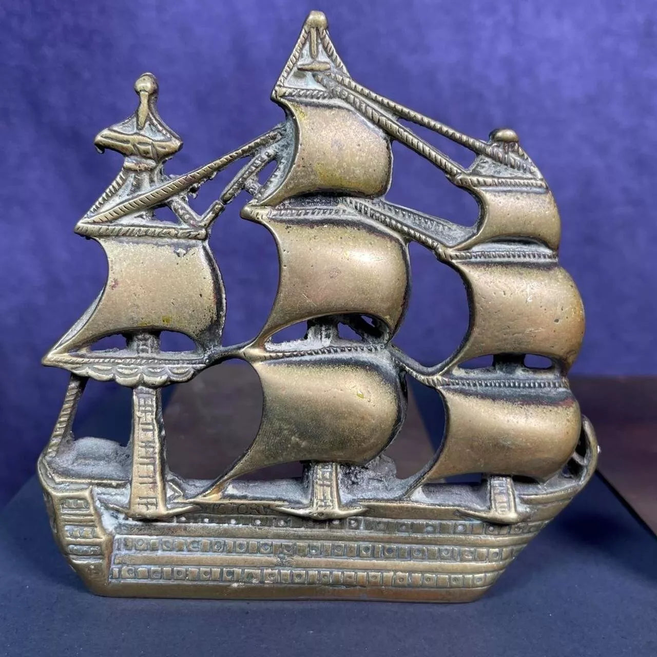 Antique Art Deco Pair Metal Galleons, Pirate Ship Bookends