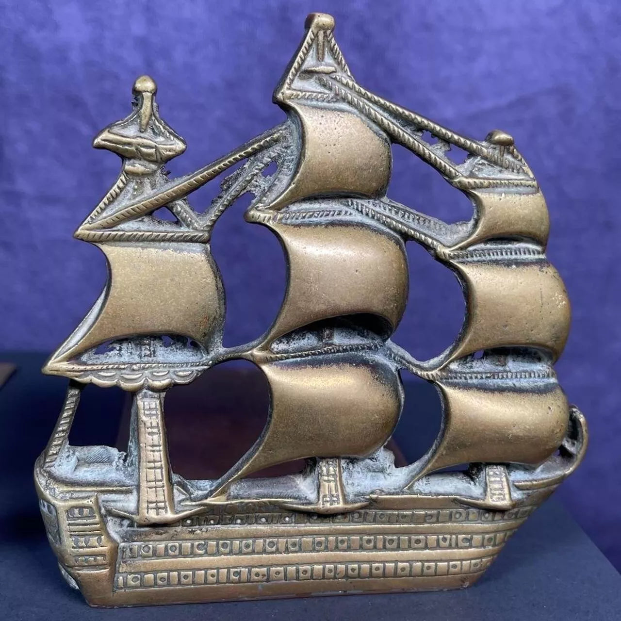 Antique Art Deco Pair Metal Galleons, Pirate Ship Bookends