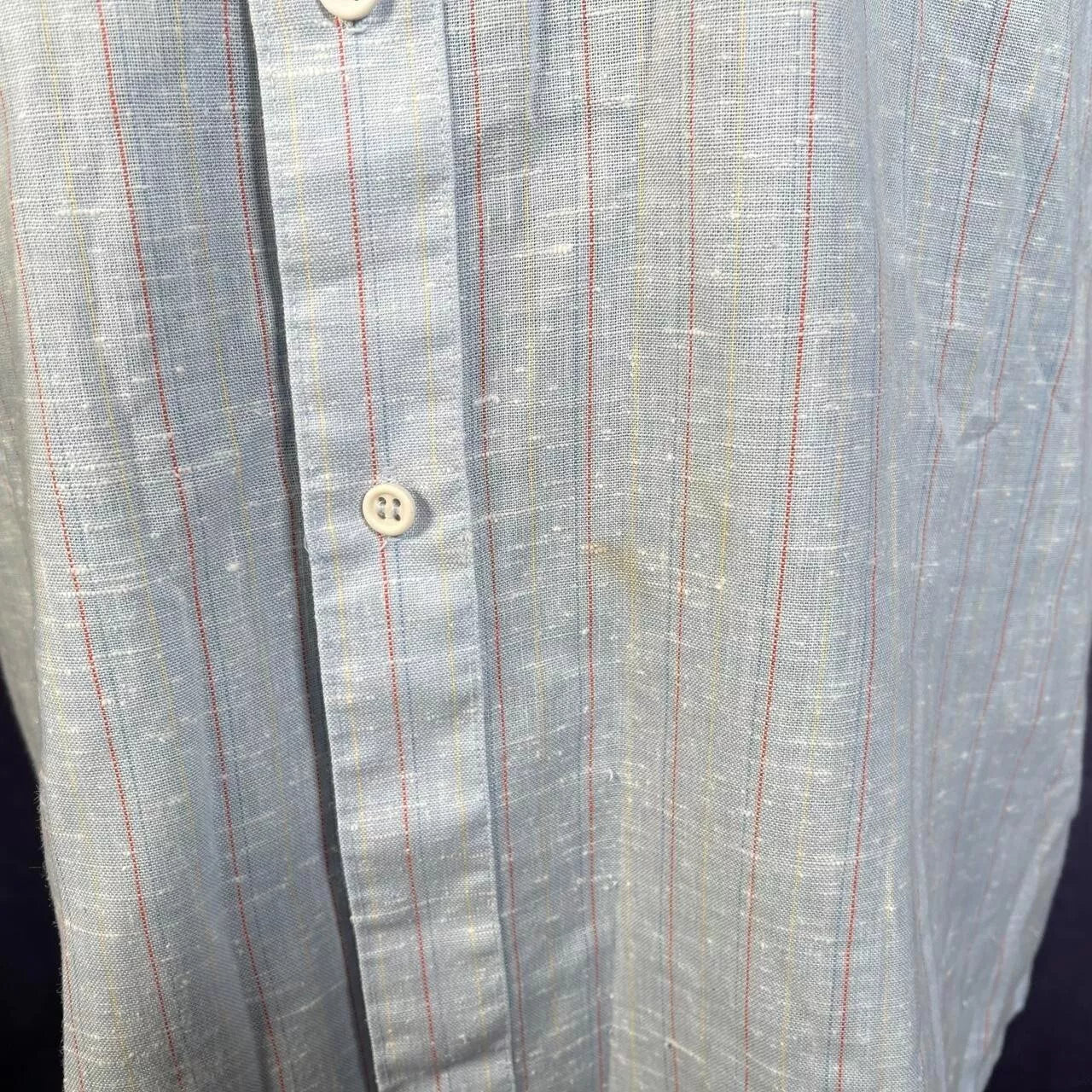 Vintage Blue Red Yellow Stripes Dagger Collar 1970s Short Sleeve Penney 38/39 L