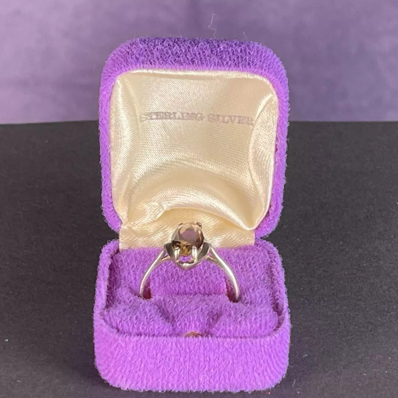 Brown Quartz Diamond Shaped Vintage 925 Silver Ring Size T - 21