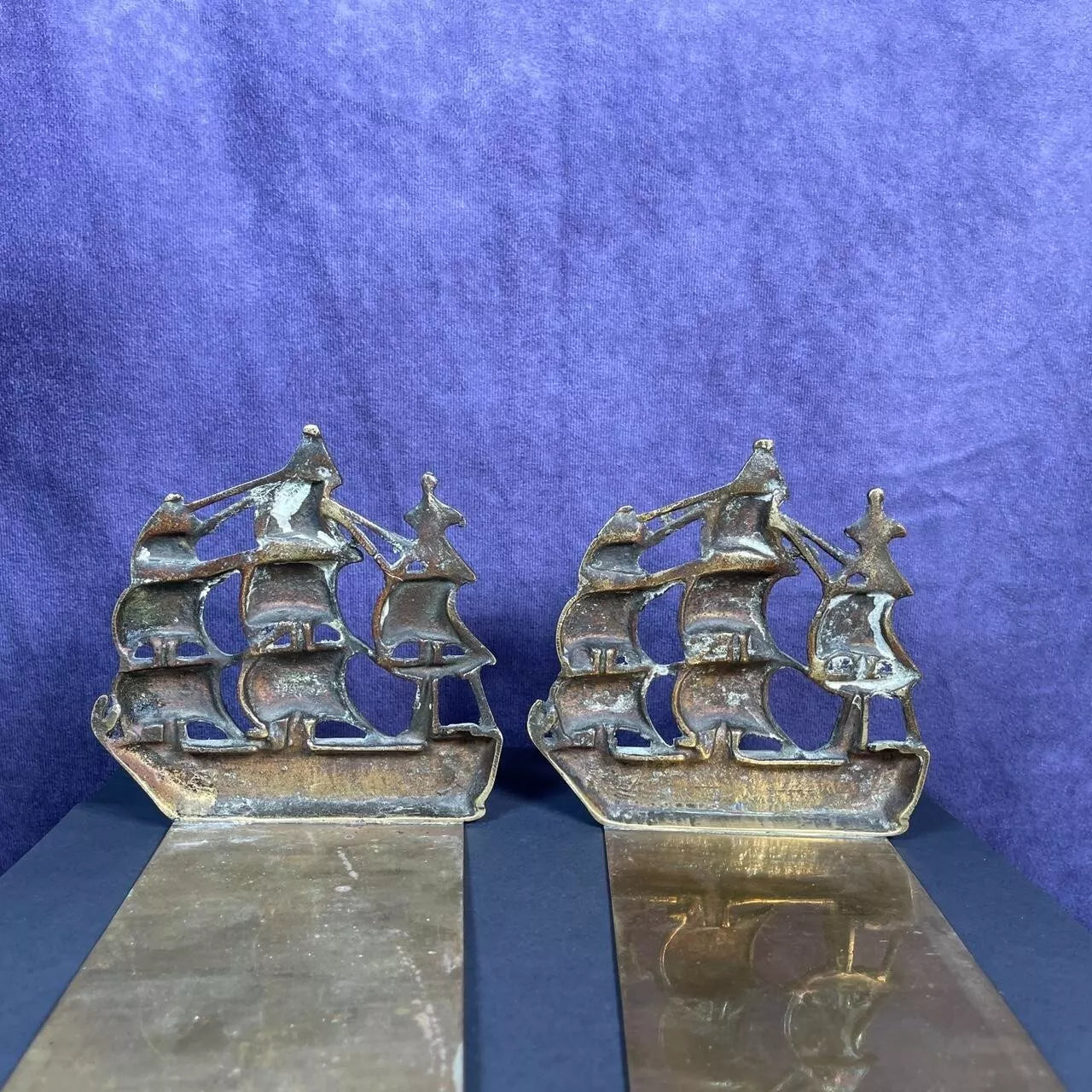 Antique Art Deco Pair Metal Galleons, Pirate Ship Bookends