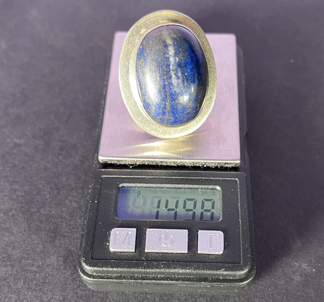 Vintage Large Lapis Sterling Silver Ring 925 Precious Stone