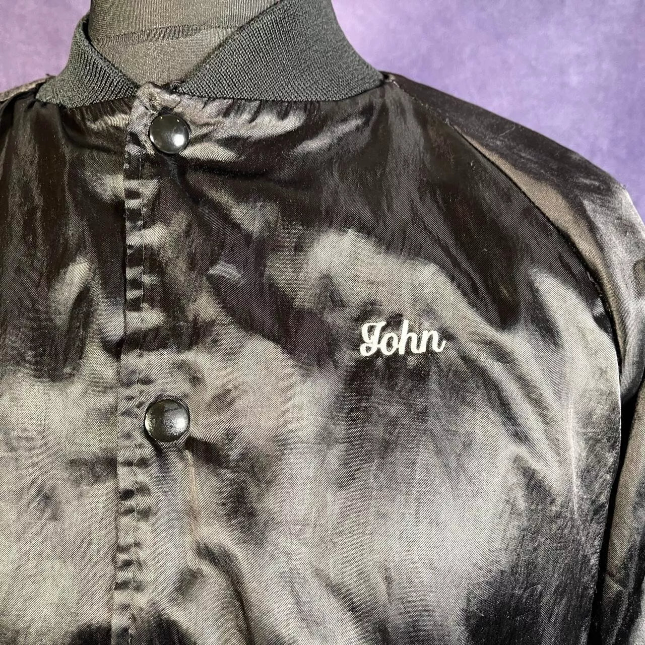 Black Satin D&W Enterprise Varsity Bomber 1980s Large