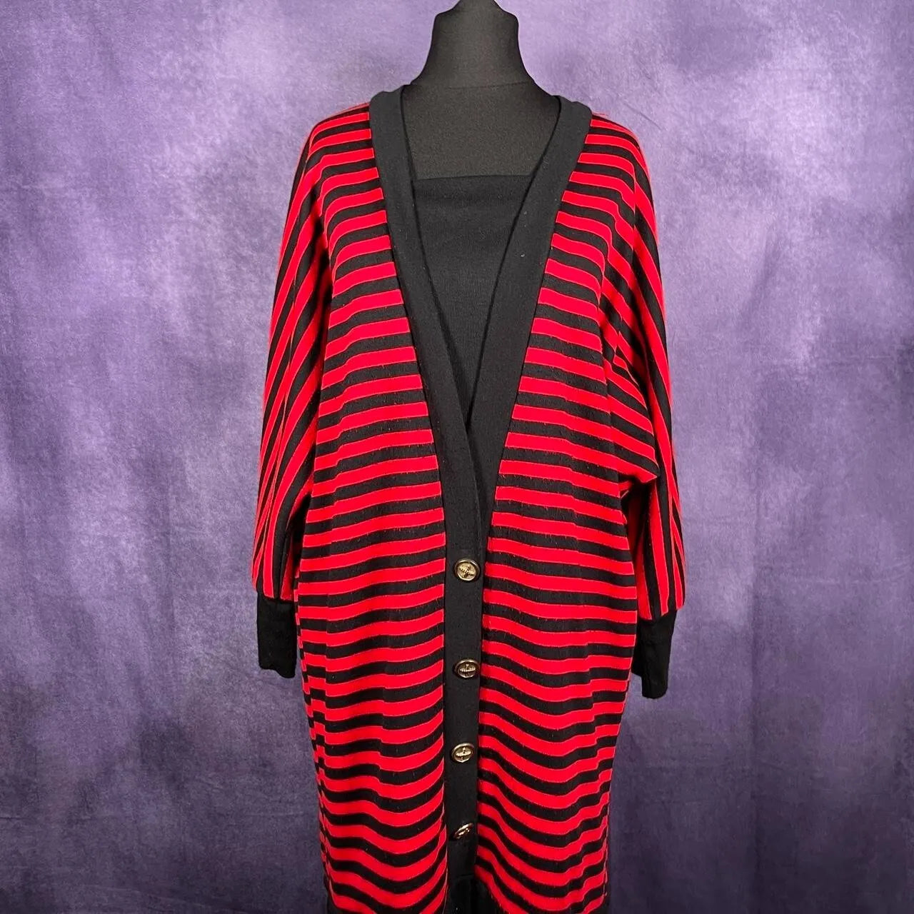 Vintage 80's Paquette Too 80s Red Black Stripe Sweater Dress Goth Emo Punk