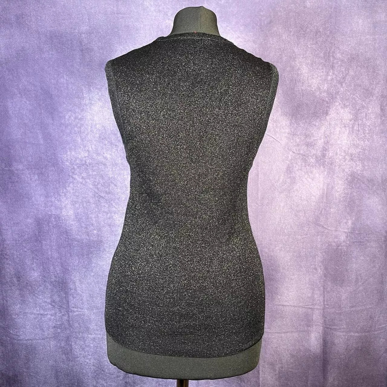 Black Glitter Tank Top Vest 1970's R.P. Knitwear Medium Skinhead Glam