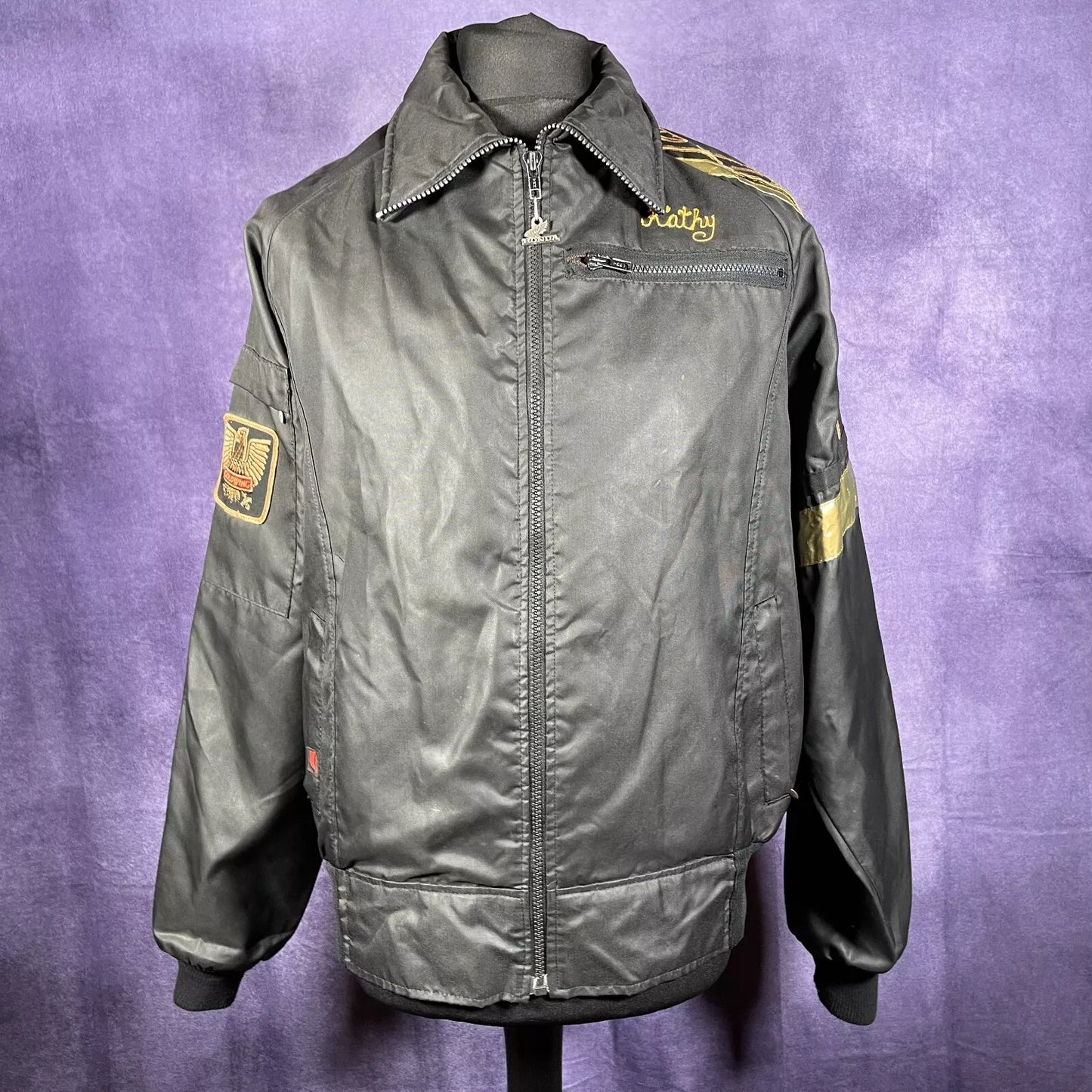 Vintage 80's Hondaline Goldwing Black and Gold Super Rare Large Jacket