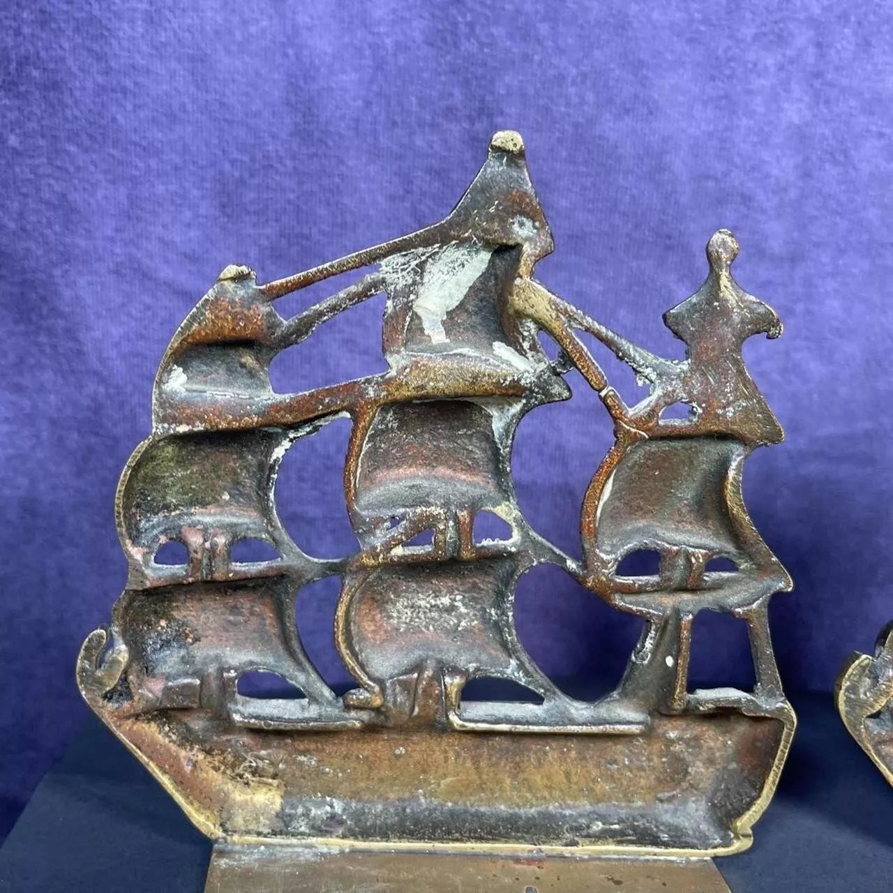 Antique Art Deco Pair Metal Galleons, Pirate Ship Bookends