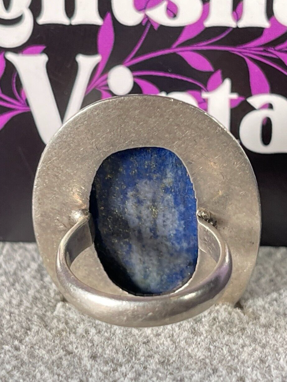 Vintage Large Lapis Sterling Silver Ring 925 Precious Stone