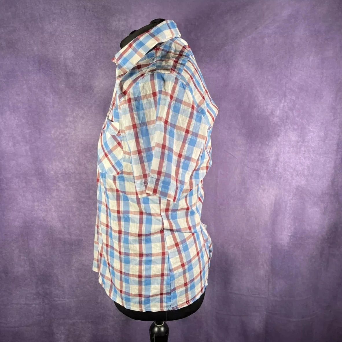 Vintage 1970s Blue White Red Dagger Collar Check Shirt West Ham Vila Colours
